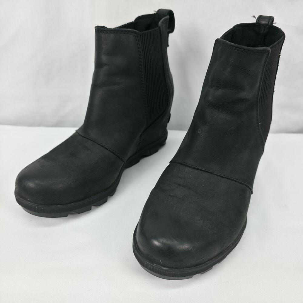 Sorel Joan of Arctic Wedge II Womens 6.5 Black Leather Chelsea Ankle Boots